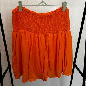 Flowy Orange Skort with Seersucker High Waist - Size 2x